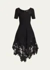 Oscar De La Renta Marbled Carnation Guipure Hem Knit Dress In Black
