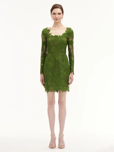Oscar De La Renta Marbled Carnation Guipure Dress In Fern