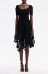 Oscar De La Renta Marbled Carnation Guipure Hem Knit Dress In Black