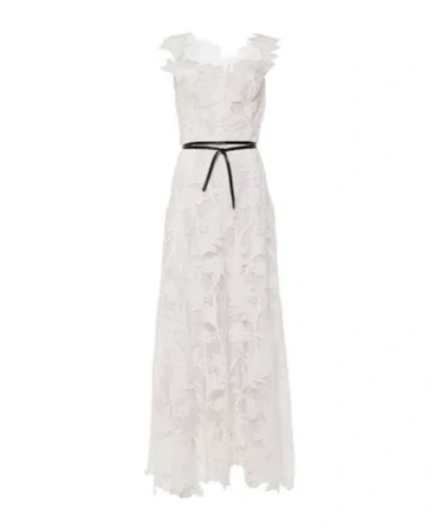 Oscar De La Renta Marbled Carnation Guipure Lace Bustier Gown In White