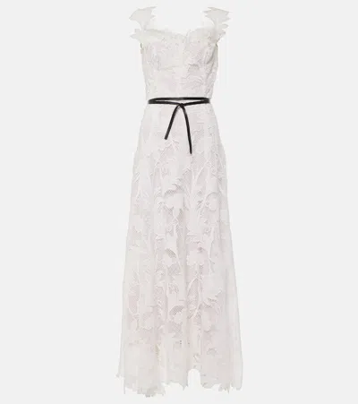 OSCAR DE LA RENTA MARBLED CARNATION GUIPURE LACE BUSTIER GOWN