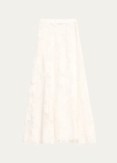 Oscar De La Renta Marbled Carnation Guipure Midi Skirt In White
