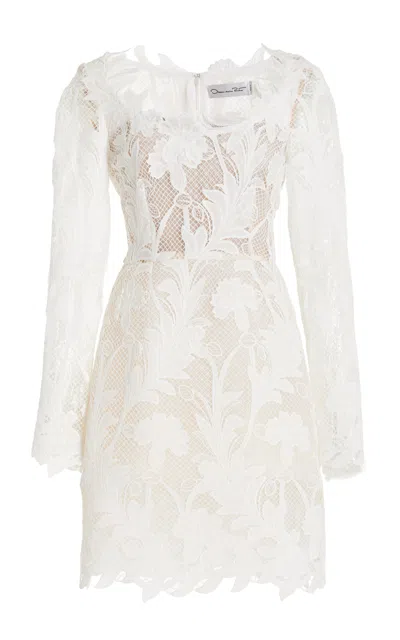 Oscar De La Renta Marbled Carnation Guipure Mini Dress In White