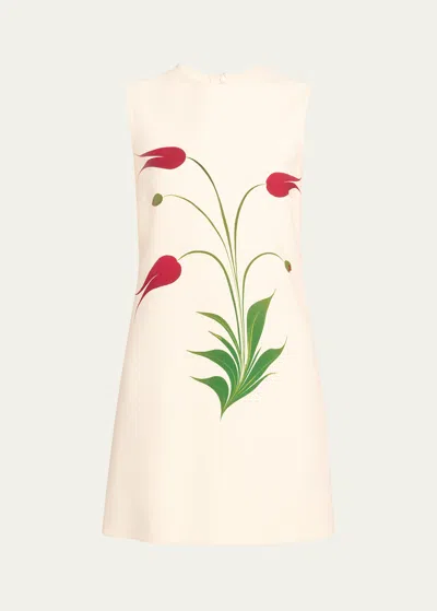 Oscar De La Renta Marbled Tulip Wool Shift Dress In Ivory Red