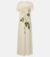 Oscar De La Renta Painted White Roses Jersey Short-sleeve Maxi Dress In Weiss