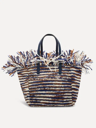 Oscar De La Renta Medium Raffia Crochet Square Tote In Multi