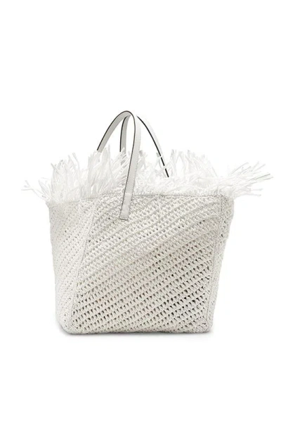 Oscar De La Renta Medium Raffia Crochet Square Tote In Ivory