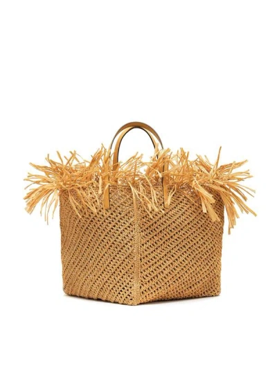 Oscar De La Renta Medium Raffia Crochet Square Tote In Natural