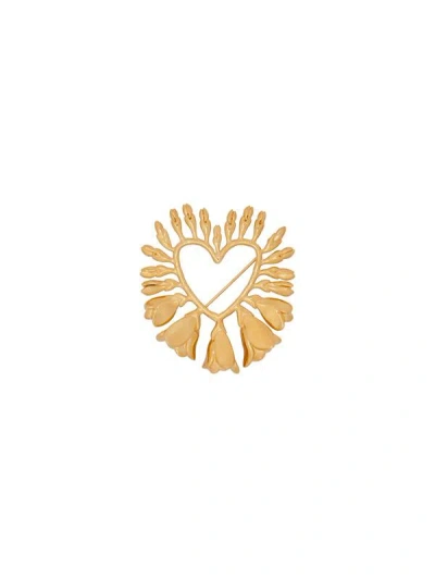 Oscar De La Renta Medium Wisteria Heart Brooch In Gold