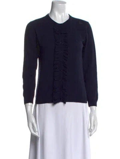 Pre-owned Oscar De La Renta Merino Wool Crew Neck Sweater In Blue