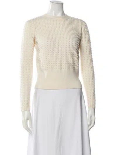 Pre-owned Oscar De La Renta Merino Wool Crew Neck Sweater In Neutral