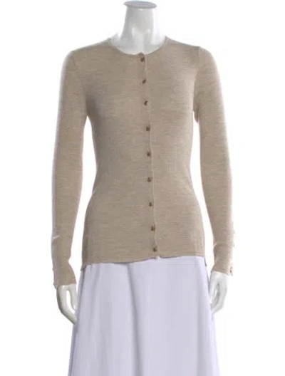 Pre-owned Oscar De La Renta Merino Wool Crew Neck Sweater In Neutral