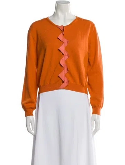 Pre-owned Oscar De La Renta Merino Wool Crew Neck Sweater In Orange