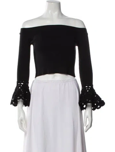 Pre-owned Oscar De La Renta Merino Wool Off-the-shoulder Sweater In Black