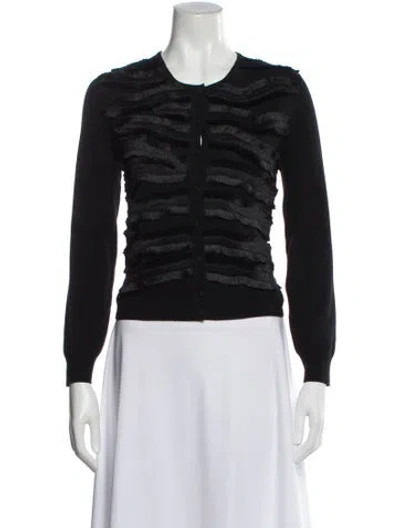 Pre-owned Oscar De La Renta Merino Wool Striped Sweater In Black