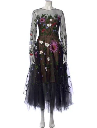 Pre-owned Oscar De La Renta Mesh Long Dress In Multicolor