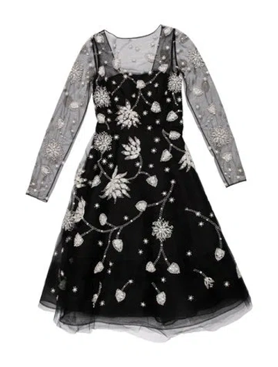 Pre-owned Oscar De La Renta Mesh Midi Length Dress In Black