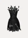 Oscar De La Renta Metallic Cherry Blossom Embroidered Dress In Black