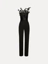 Oscar De La Renta Metallic Cherry Blossom Embroidered Jumpsuit In Black