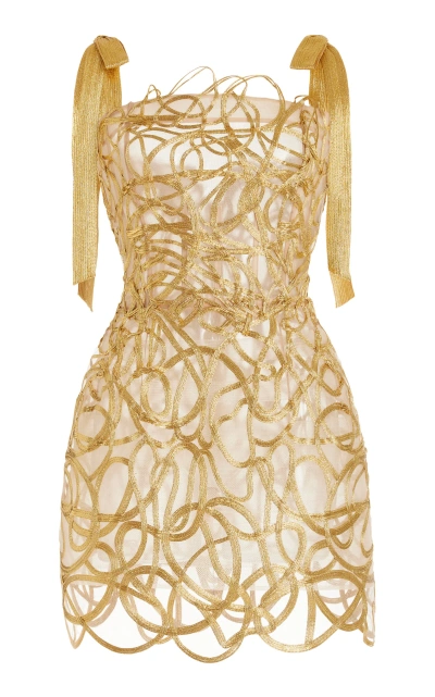 Oscar De La Renta Metallic Embroidered Mini Dress In Gold