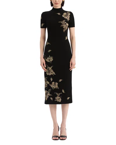 Oscar De La Renta Metallic Jacquard Knit Dress In Black