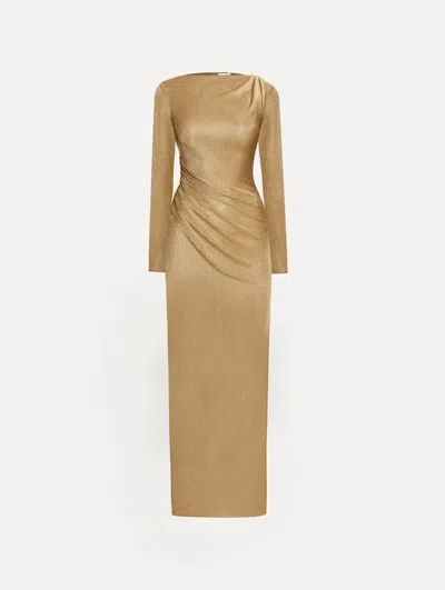 Oscar De La Renta Metallic Jersey Draped Gown In Brown