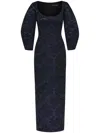 Oscar De La Renta Scoop Neck Metallic Orchid Jacquard Column Gown In Blue