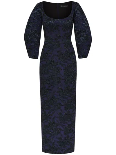 OSCAR DE LA RENTA METALLIC ORCHID JACQUARD COLUM GOWN