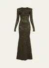 Oscar De La Renta Metallic Orchid Gown In Oliveolive