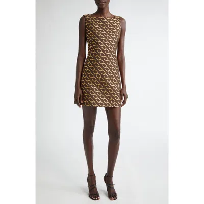 Oscar De La Renta Metallic Signature Soutache Square Neck Minidress In Cafe/gold