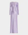 Oscar De La Renta Metallic Stretch Lame Strong-shoulder Gown In Lavender