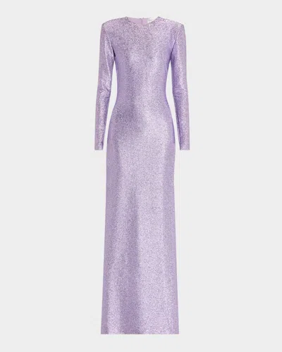 OSCAR DE LA RENTA METALLIC STRETCH LAME STRONG-SHOULDER GOWN
