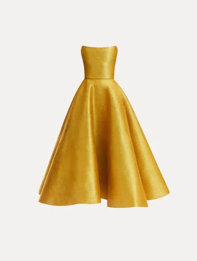 Oscar De La Renta Metallic Threadwork Cocktail Dress In Yellow