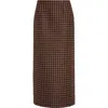 Oscar De La Renta Microcheck Tweed Pencil Skirt In Cognac/navy