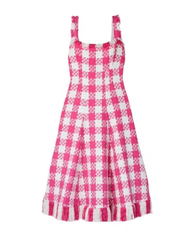 Oscar De La Renta Mid-length Ruffled Plaid Dress In Pink