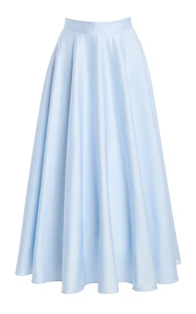 Oscar De La Renta Mid-rise Cotton-poplin Sateen Circle Midi Skirt In Blue
