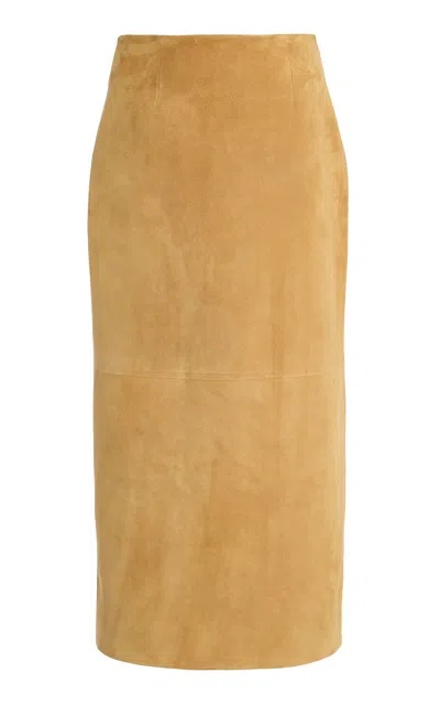 Oscar De La Renta Mid-rise Suede Pencil Skirt In Brown