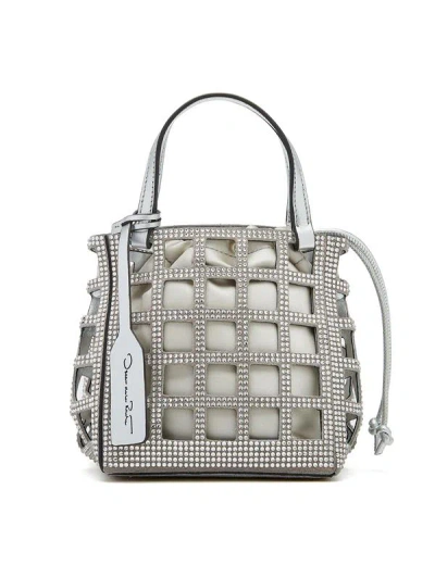 Oscar De La Renta Crystal Mini Square Grid Tote Bag In Silver