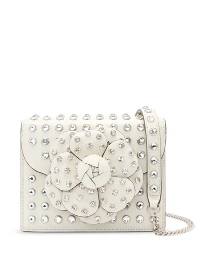 Oscar De La Renta Crystal Stud Shoulder Bag In White
