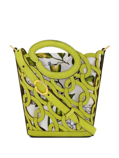 Oscar De La Renta Mini Cutout Leather Bucket Bag In Green