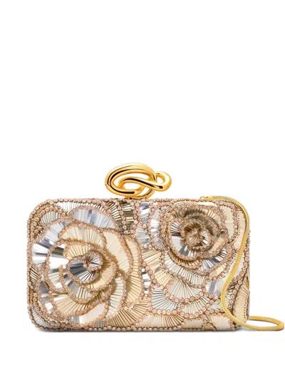 Oscar De La Renta Mini Floral-embellishment Clutch Bag In Gold