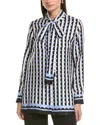 Oscar De La Renta Mini Geo Silk Blouse In Blue