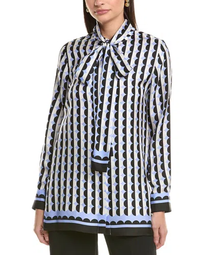 Oscar De La Renta Mini Geo Silk Blouse In Blue