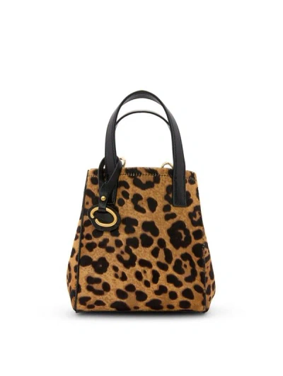Oscar De La Renta Mini Jaguar Printed Haircalf Square Tote In Burgundy