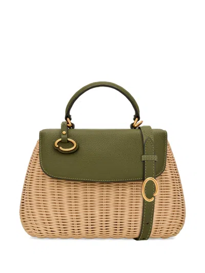 Oscar De La Renta Mini Poppy In Wicker Leather-trim Tote Bag In Neutral