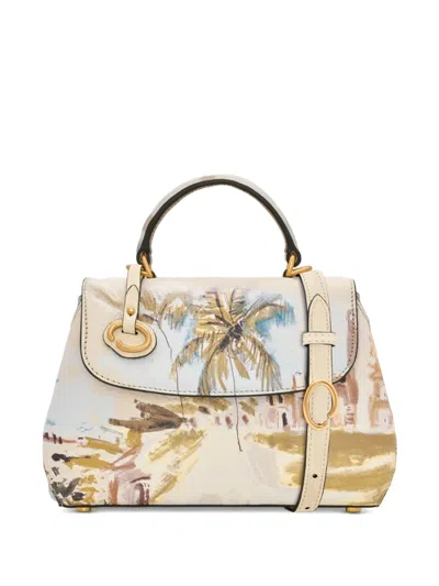 Oscar De La Renta Mini Poppy Scenic-print Leather Tote Bag In Pattern