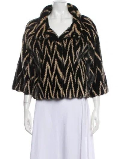 Pre-owned Oscar De La Renta Mink Animal Print Fur Jacket In Black