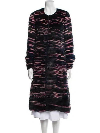 Pre-owned Oscar De La Renta Mink Striped Fur Coat In Blue