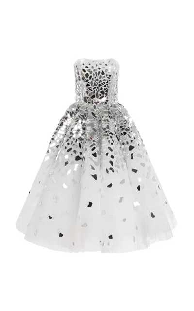 Oscar De La Renta Mirror-mosaic Tulle Midi Dress In Ivory