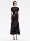 Oscar De La Renta Mixed Botanical Guipure Inset Midi Dress In Navy